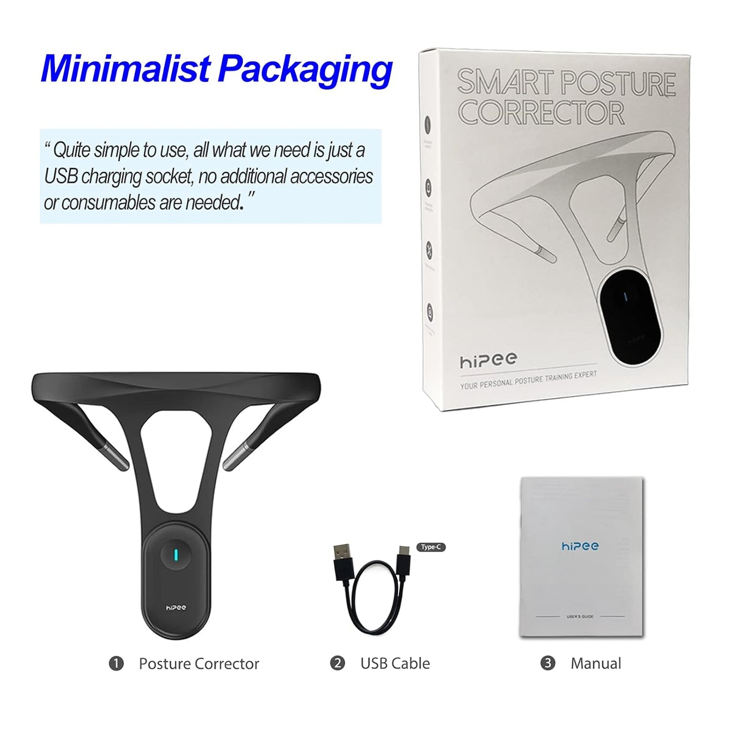 hipee P1 Smart Posture Trainer & Corrector, Control with App, Check Posture in Real Time, Strapless, Boost Health & Temperament