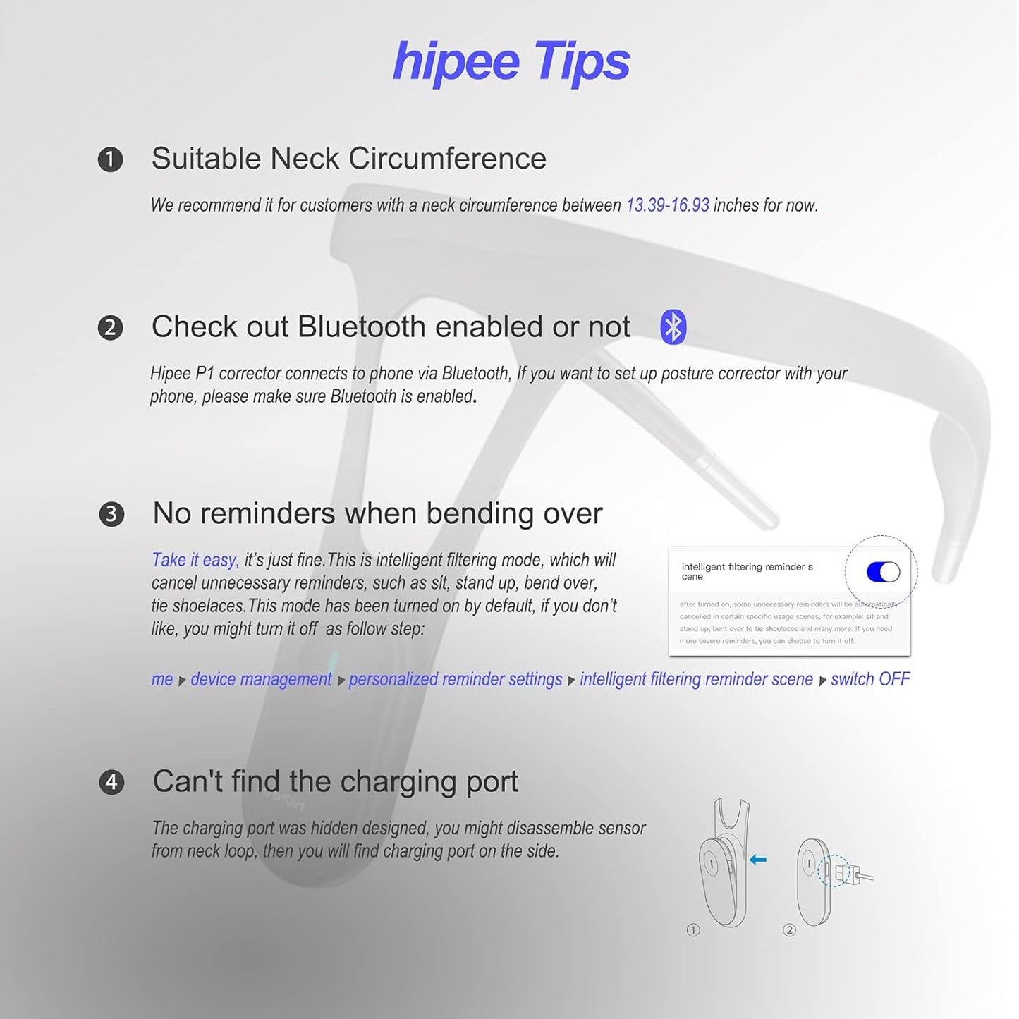 hipee P1 Smart Posture Trainer & Corrector, Control with App, Check Posture in Real Time, Strapless, Boost Health & Temperament