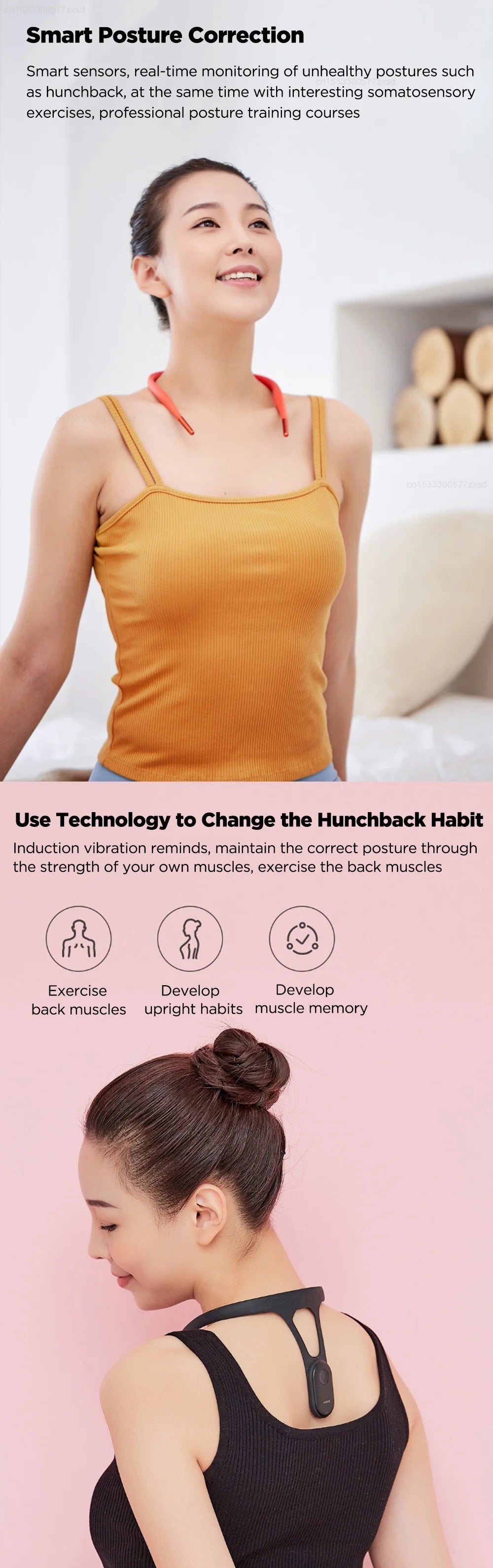 hipee P1 Smart Posture Trainer & Corrector, Control with App, Check Posture in Real Time, Strapless, Boost Health & Temperament