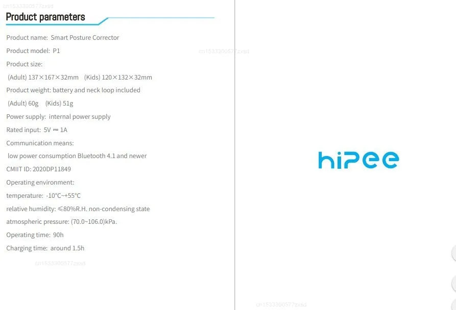 hipee P1 Smart Posture Trainer & Corrector, Control with App, Check Posture in Real Time, Strapless, Boost Health & Temperament