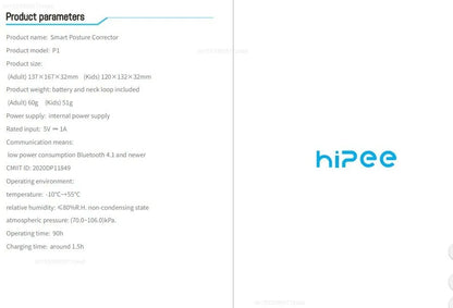 hipee P1 Smart Posture Trainer & Corrector, Control with App, Check Posture in Real Time, Strapless, Boost Health & Temperament